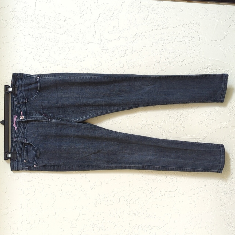 3/$20🌟 Boom Boom Girls Washed Black Low Rise Pink Stitching Skinny Jean Size 16